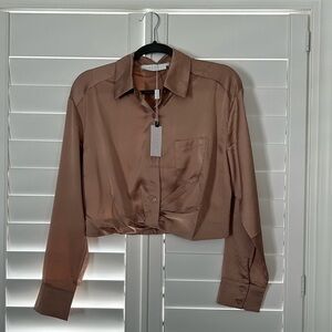 Blush Satin Cropped Blouse